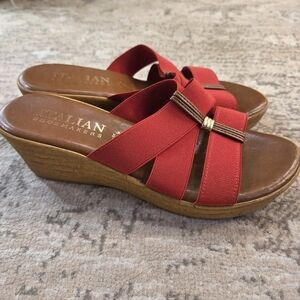 Italian Shoemakers Red Wedge Sandals Sz 9